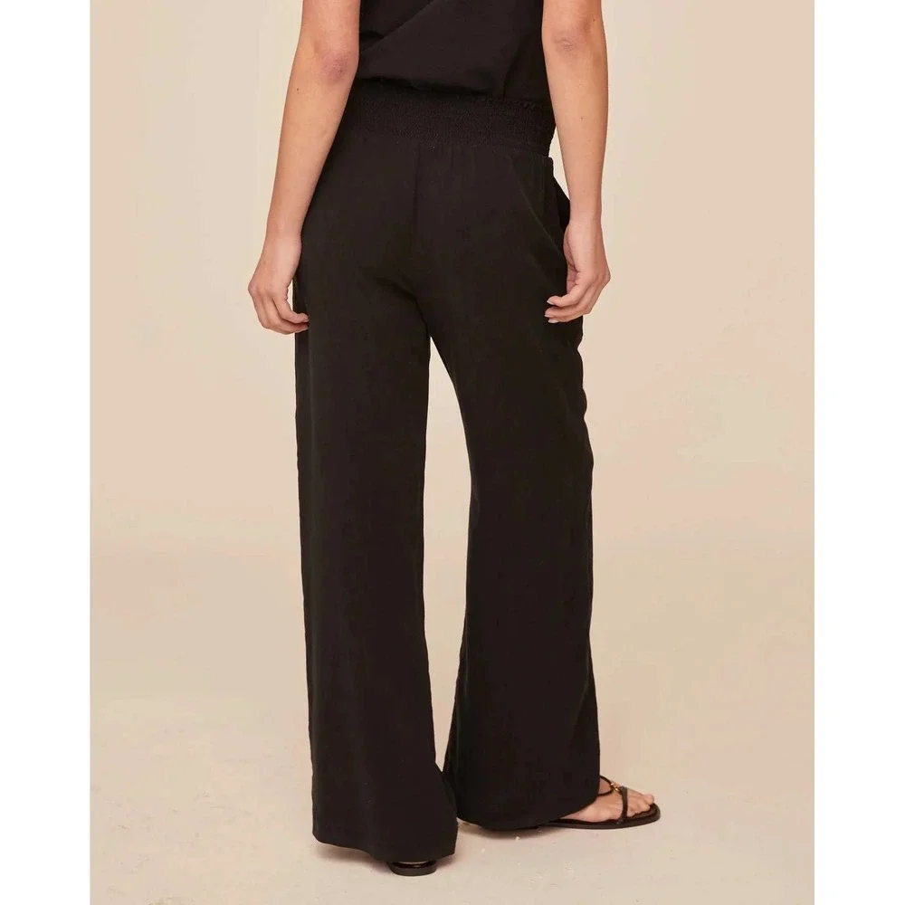 Bella Dahl Smocked Waist Wide Leg Pant Size S Vintage Black Tencel Relaxed Boho
